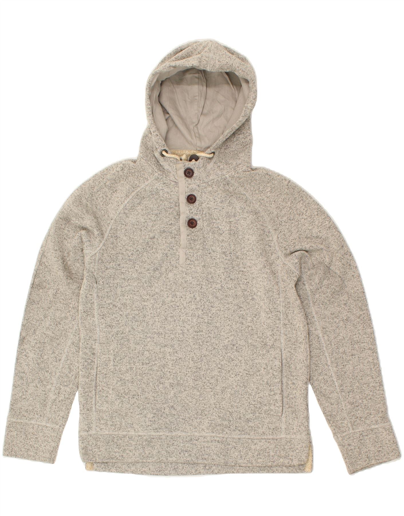 FAT FACE Mens Button Neck Hoodie Jumper Small Grey Flecked Polyester Vintage Second Hand Clothing Online Messina Hembry