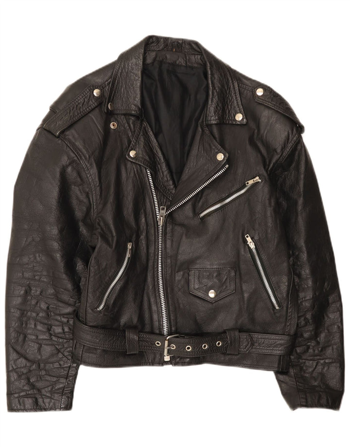 Vintage Mens Leather Biker Jacket UK 40 Large Black Leather