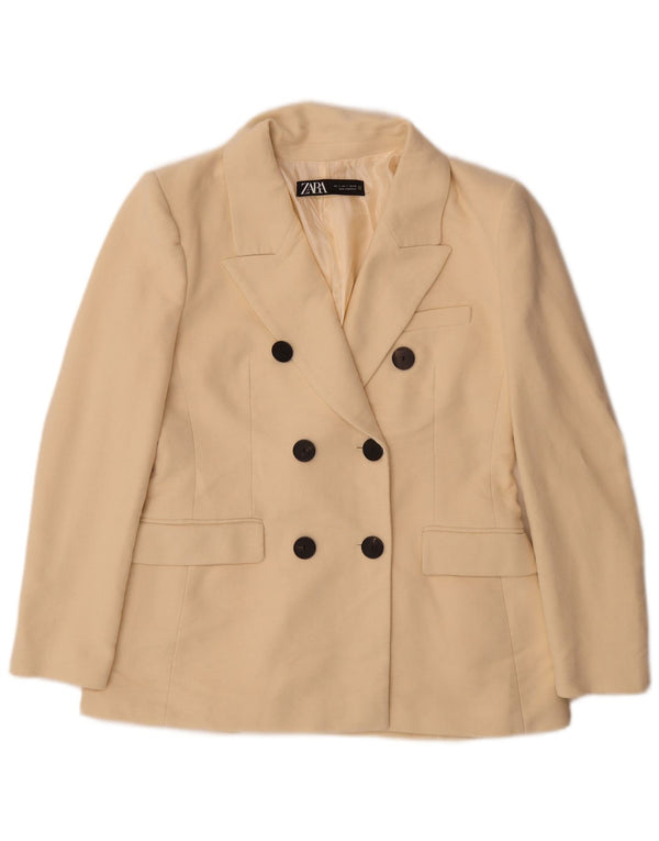 Zara Womens Double Breasted Blazer Jacket UK 16 Large Off White Cotton