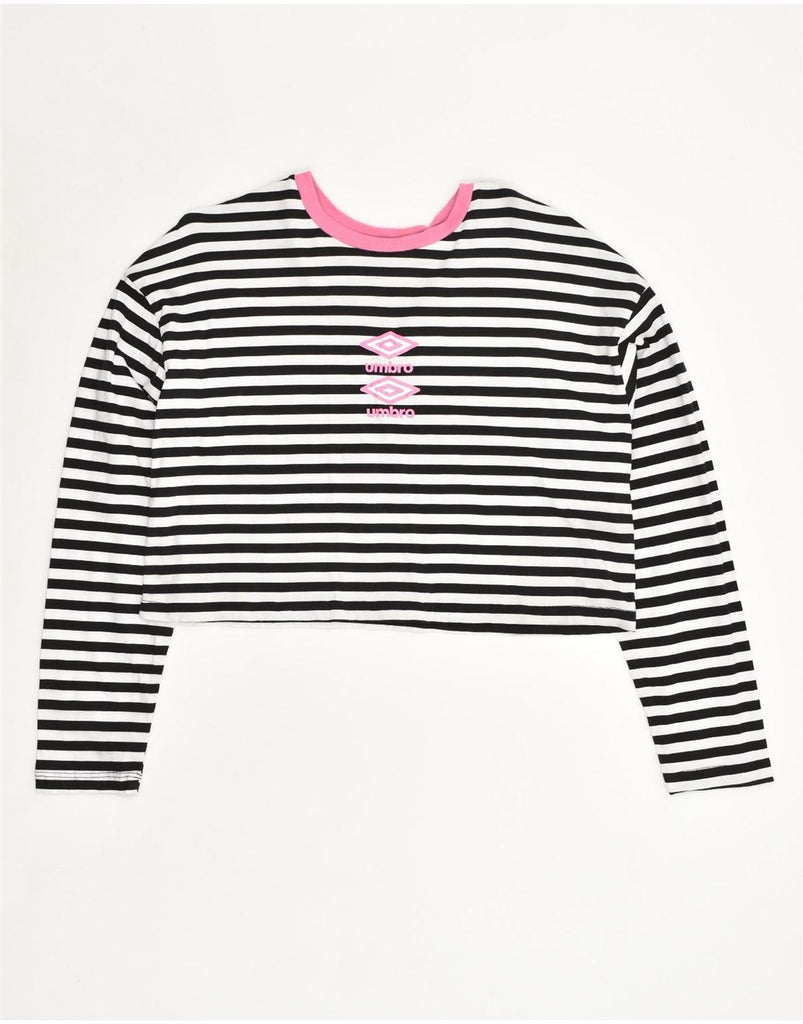 UMBRO Womens Oversized Crop Top Long Sleeve UK 10 Small Black Striped | Vintage Umbro | Thrift | Second-Hand Umbro | Used Clothing | Messina Hembry 