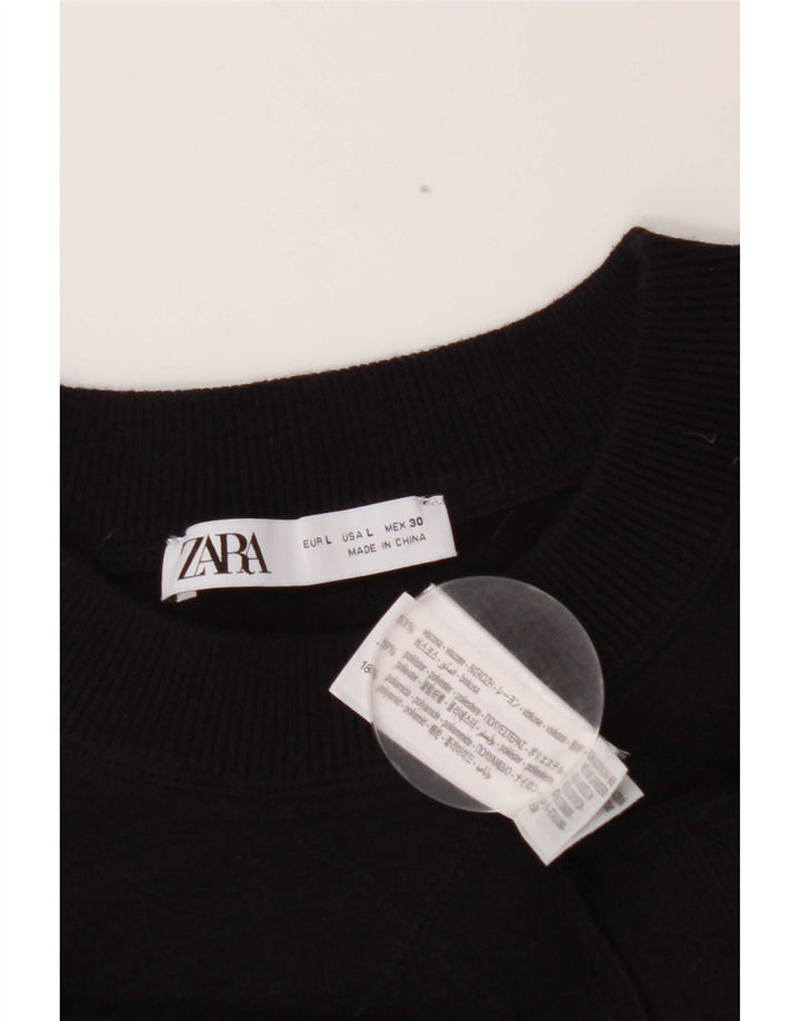 Zara Womens Crop Oversized Sweatshirt Jumper UK 16 Large Navy Blue Viscose