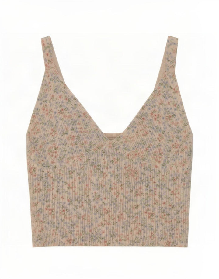 Zara Womens Crop Cami Top UK 12 Medium Off White Floral Polyamide