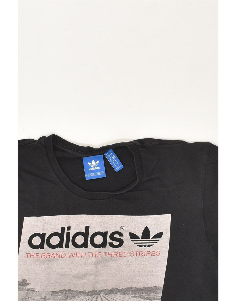 ADIDAS Womens Crop Graphic T-Shirt Top UK 10 Small Black Cotton | Vintage Adidas | Thrift | Second-Hand Adidas | Used Clothing | Messina Hembry 