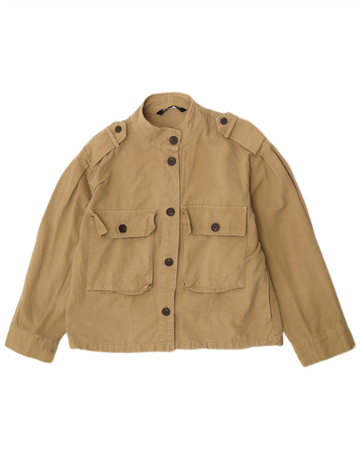 Zara Womens Oversized Military Jacket UK 10 Small Khaki Cotton