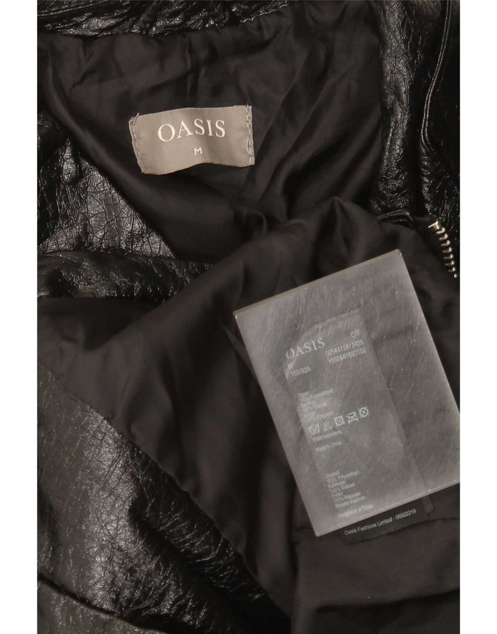Oasis Womens Crop Faux Leather Biker Jacket UK 12 Medium Black Polyurethane
