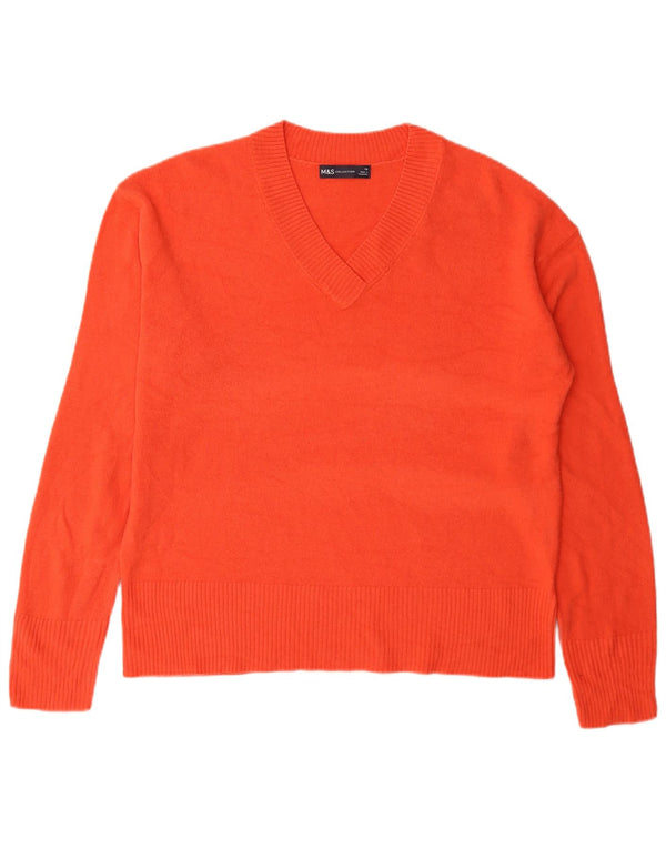 Marks & Spencer Womens V-Neck Jumper Sweater UK 16 Large Orange Acrylic