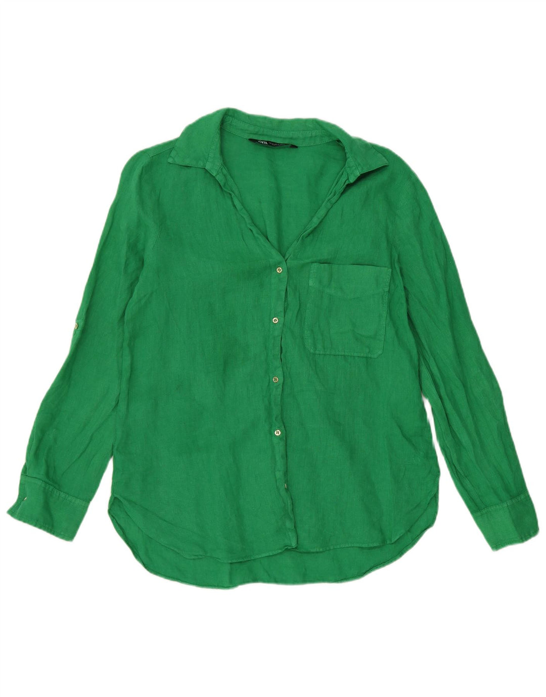 Zara Womens Shirt UK 14 Medium Green Linen