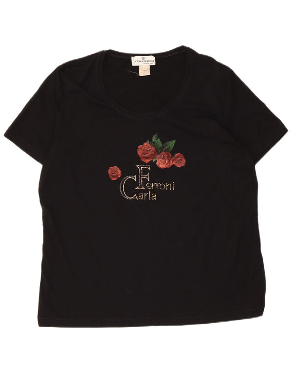 CARLA FERRONI Womens Graphic T-Shirt Top UK 18 XL Black Viscose
