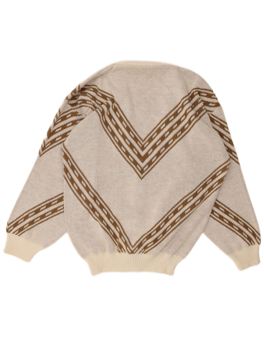 Vintage Mens Cardigan Sweater XL Off White Geometric Acrylic