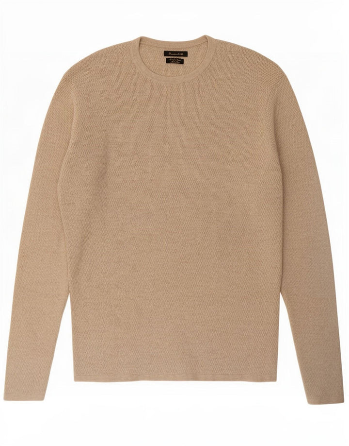 Massimo Dutti Mens Crew Neck Jumper Sweater Medium Beige Cotton