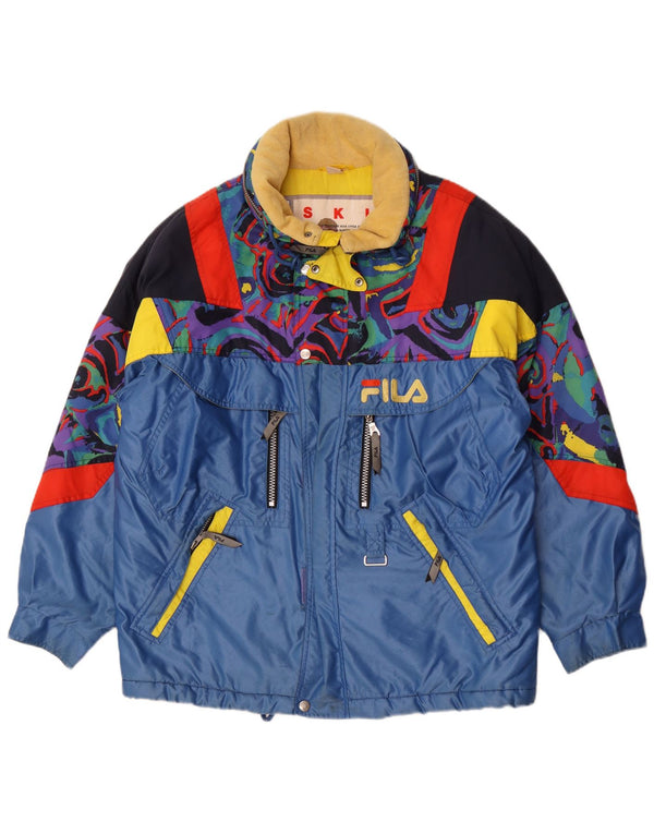Fila Mens Hooded Loose Fit Ski Jacket UK 36 Small Blue Colourblock