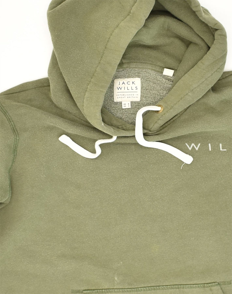 JACK WILLS Womens Oversized Graphic Hoodie Jumper UK 8 Small  Khaki Cotton | Vintage Jack Wills | Thrift | Second-Hand Jack Wills | Used Clothing | Messina Hembry 