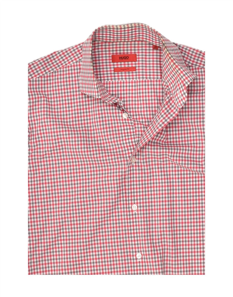 HUGO BOSS Mens Regular Fit Shirt Size 39  15 1/2 Medium Red Check Cotton | Vintage Hugo Boss | Thrift | Second-Hand Hugo Boss | Used Clothing | Messina Hembry 