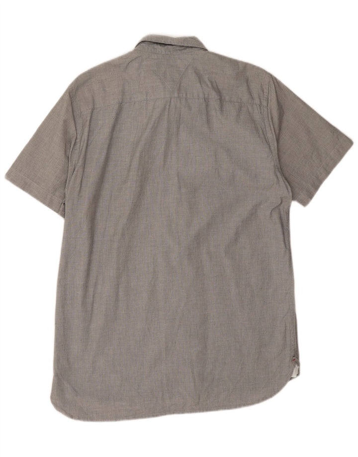 TOMMY HILFIGER Mens Short Sleeve Regular Fit Shirt Medium Grey Cotton
