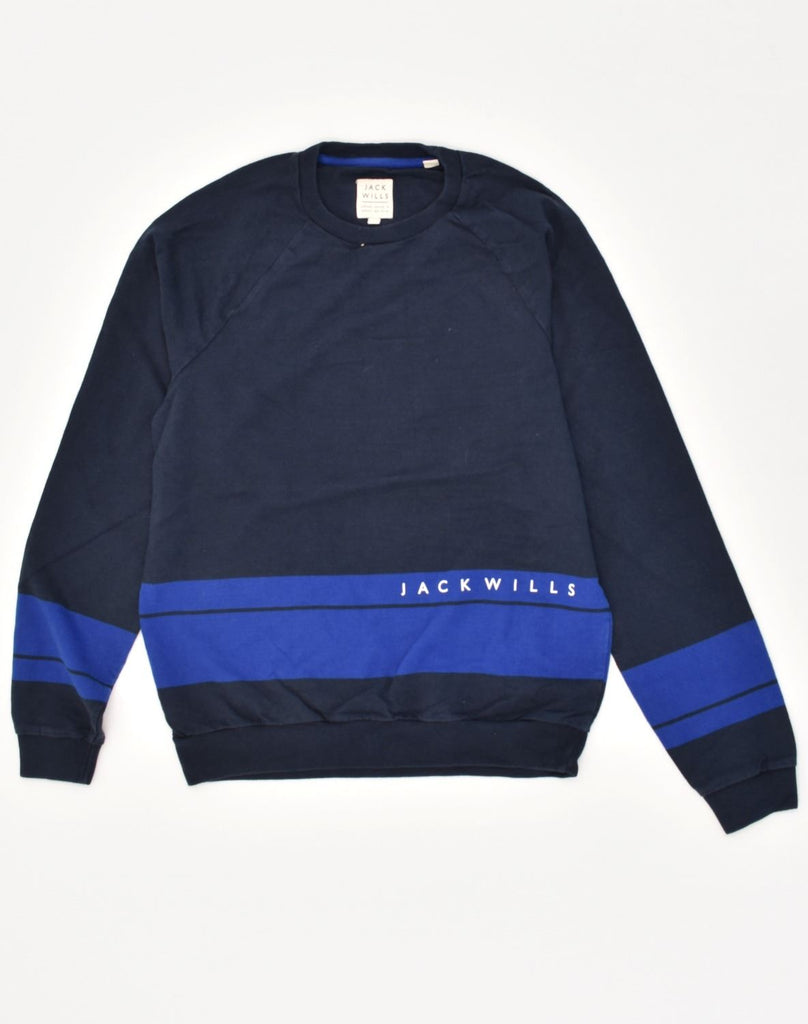 JACK WILLS Mens Sweatshirt Jumper Small Navy Blue Colourblock Cotton | Vintage Jack Wills | Thrift | Second-Hand Jack Wills | Used Clothing | Messina Hembry 