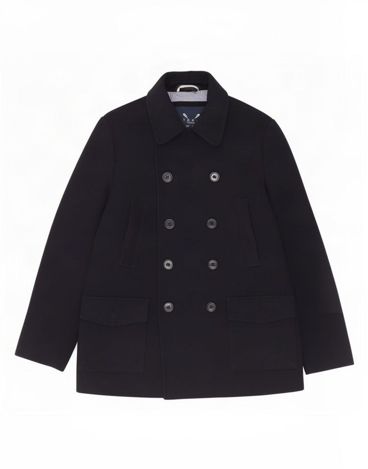 Crew Clothing Mens Pea Coat UK 40 Large Navy Blue Wool
