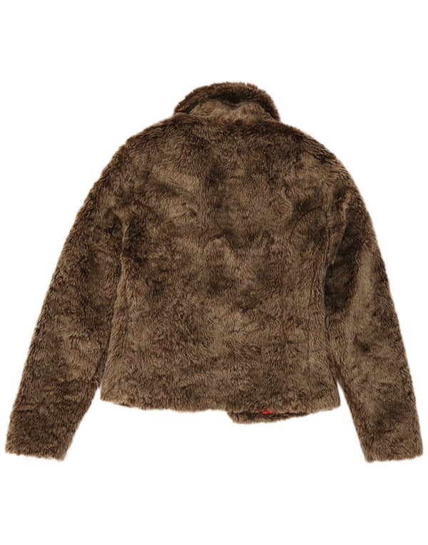 Eivissa Womens Faux Fur Jacket UK 10 Small Khaki Acrylic