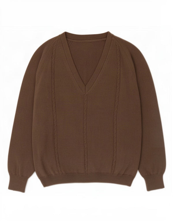Vintage Womens V-Neck Jumper Sweater UK 16 Large Brown