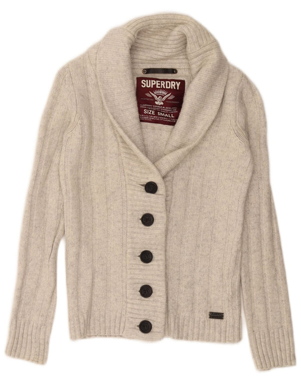 SUPERDRY Womens Cardigan Sweater UK 10 Small Off White Wool