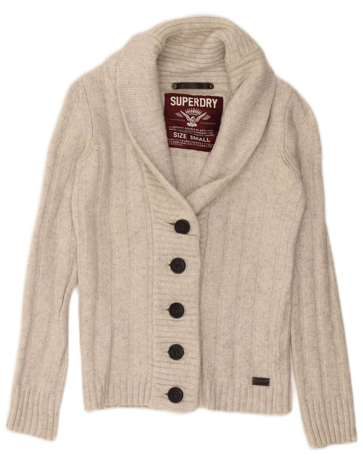 SUPERDRY Womens Cardigan Sweater UK 10 Small Off White Wool