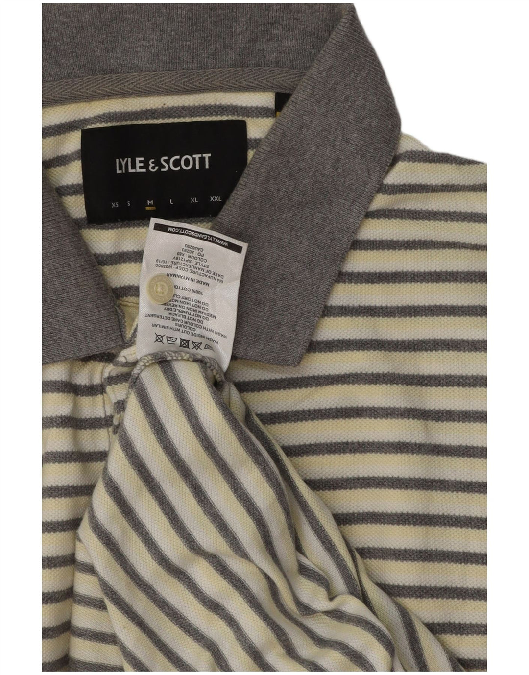 Lyle & Scott Mens Polo Shirt Medium Off White Striped Cotton