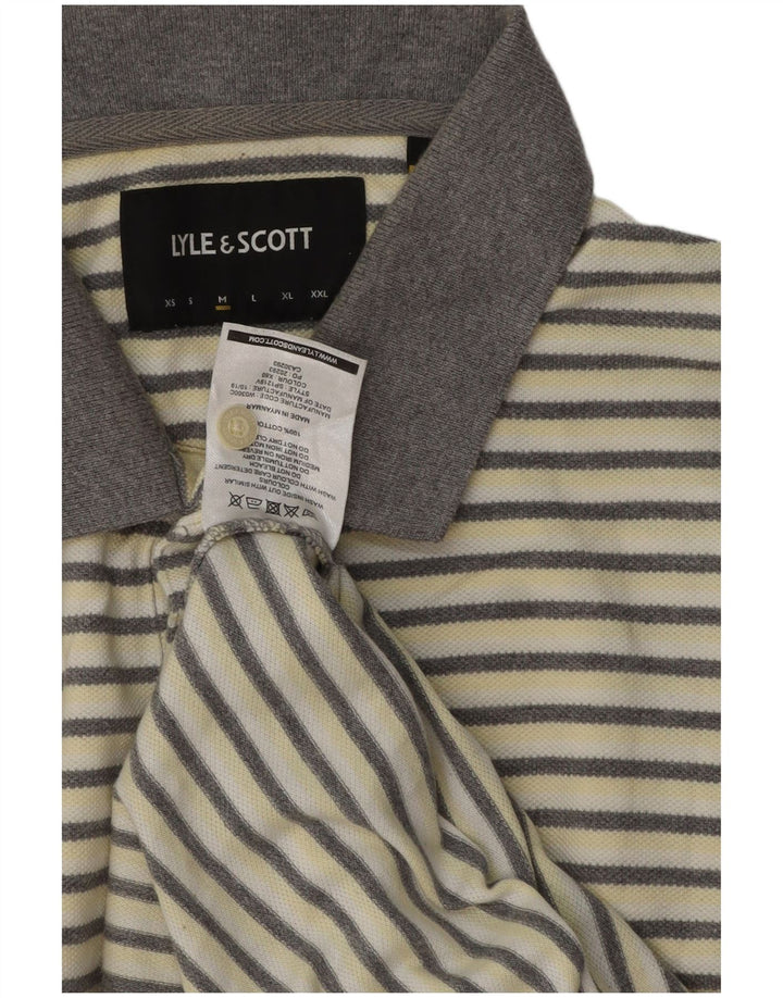 Lyle & Scott Mens Polo Shirt Medium Off White Striped Cotton