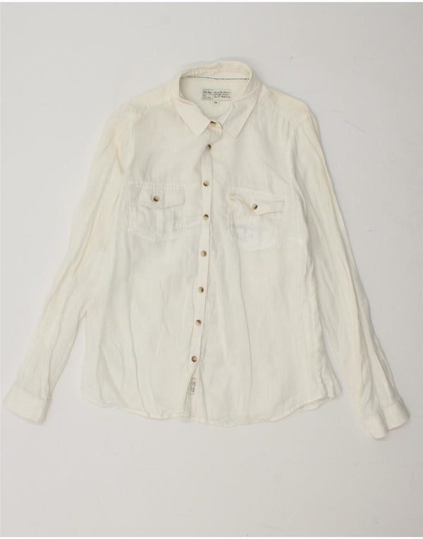 FAT FACE Womens Shirt UK 14 Medium Off White Linen