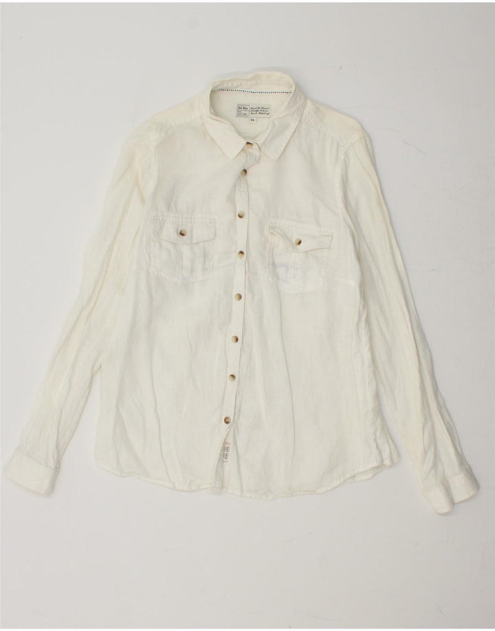 FAT FACE Womens Shirt UK 14 Medium Off White Linen