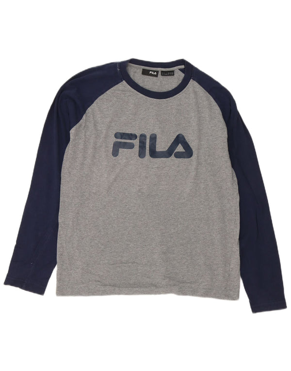 Fila Mens Graphic Top Long Sleeve Small Grey Colourblock Cotton