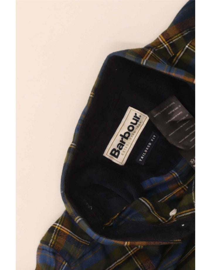 Barbour Mens Tailored Fit Flannel Shirt Medium Navy Blue Check Cotton