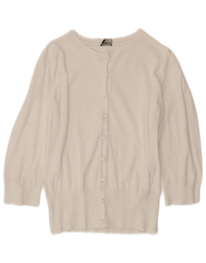 Oasis Womens 3/4 Sleeve Cardigan Sweater UK 12 Medium White Cotton