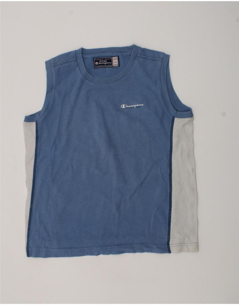 CHAMPION Boys Vest Top 9-10 Years Medium Blue Colourblock Cotton | Vintage Champion | Thrift | Second-Hand Champion | Used Clothing | Messina Hembry 