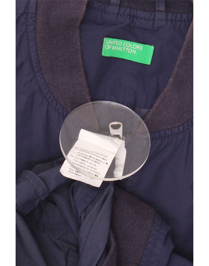 Benetton Mens Bomber Jacket IT 46 Small Navy Blue Cotton