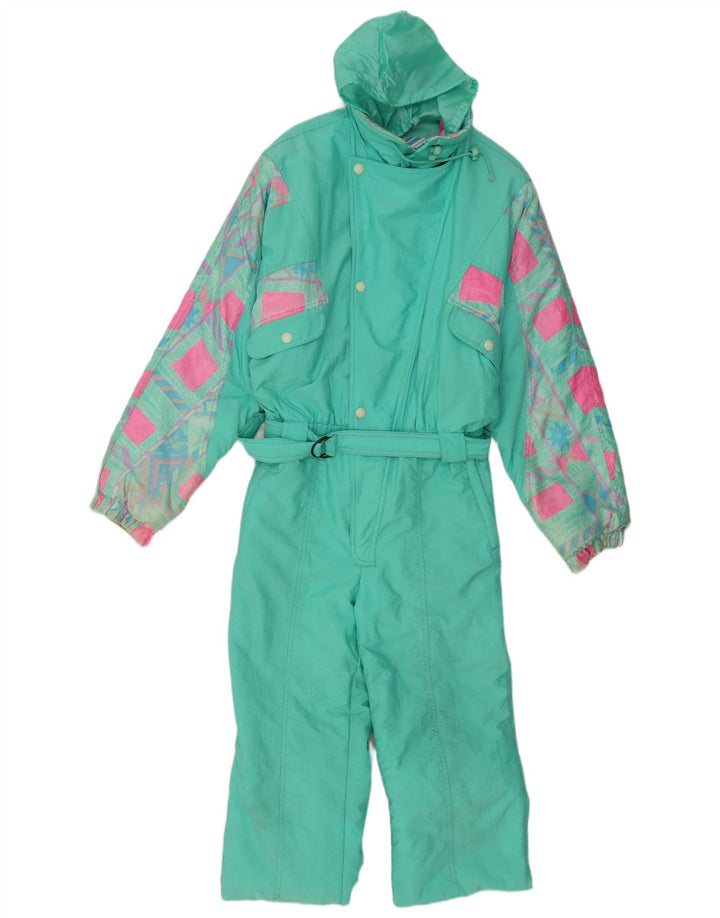 C.KEER Mens Hooded Ski Jumpsuit Large  Turquoise Geometric