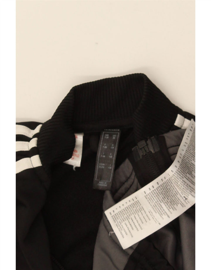 Adidas Boys Tracksuit Top Jacket 7-8 Years Black Colourblock Polyester
