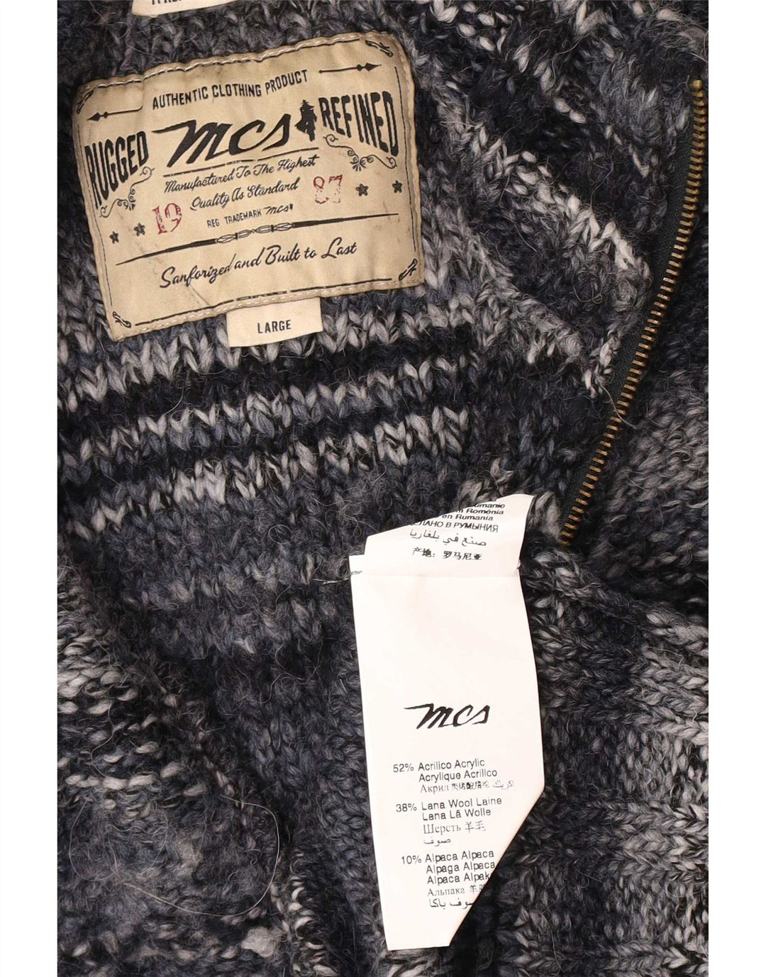 Marlboro Classics Mens Cardigan Sweater Large Navy Blue Striped Acrylic