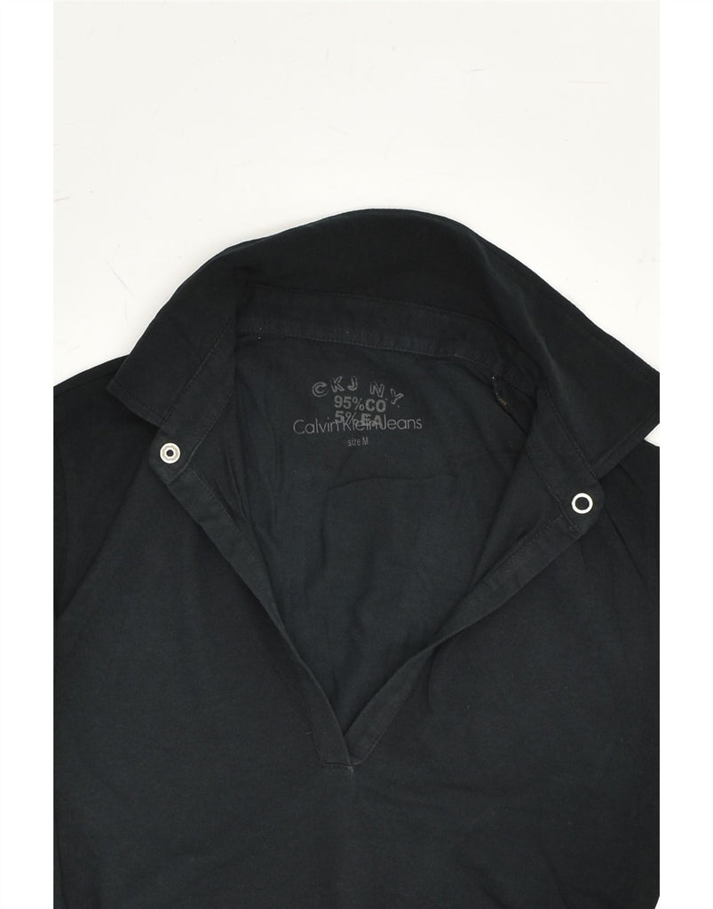 CALVIN KLEIN Womens Graphic 3/4 Sleeve Polo Shirt UK 12 Medium Black | Vintage Calvin Klein | Thrift | Second-Hand Calvin Klein | Used Clothing | Messina Hembry 