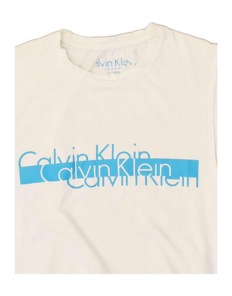 CALVIN KLEIN Womens Graphic Vest Top UK 8 Small White Cotton | Vintage Calvin Klein | Thrift | Second-Hand Calvin Klein | Used Clothing | Messina Hembry 