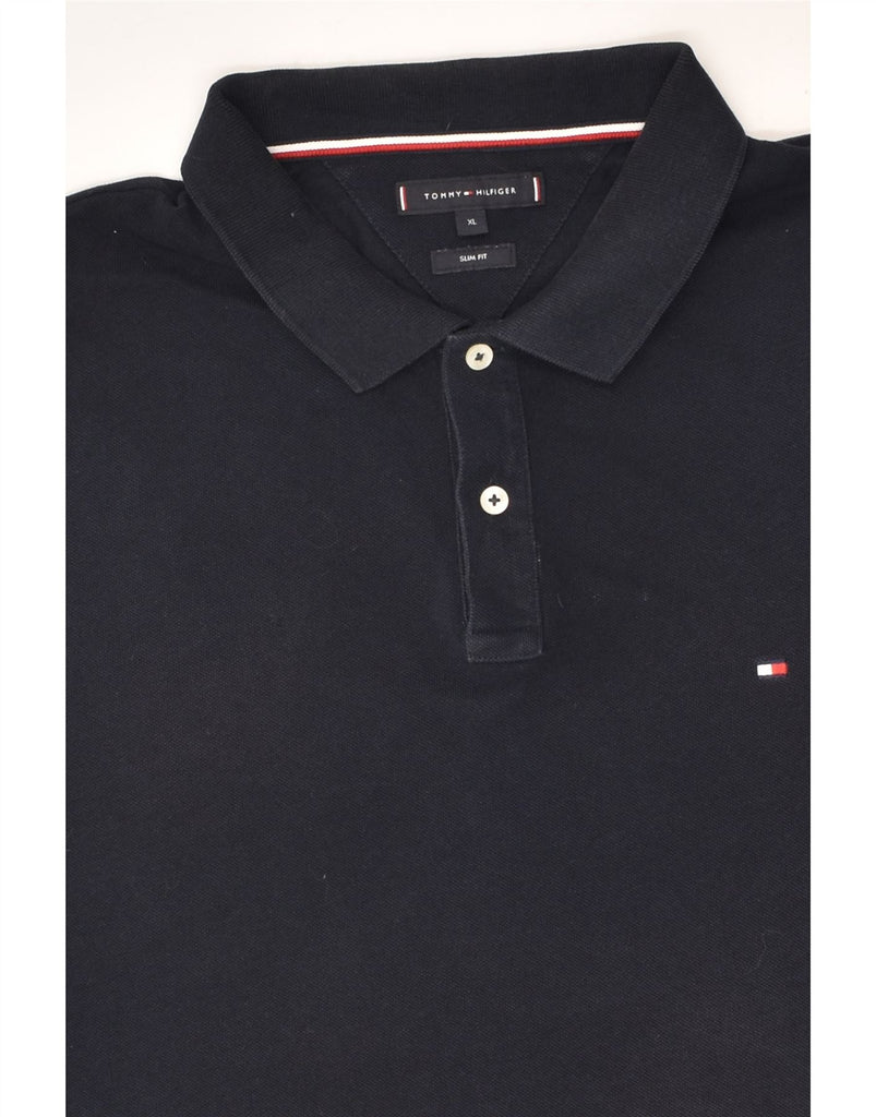 TOMMY HILFIGER Mens Slim Fit Polo Shirt XL Navy Blue Cotton | Vintage Tommy Hilfiger | Thrift | Second-Hand Tommy Hilfiger | Used Clothing | Messina Hembry 
