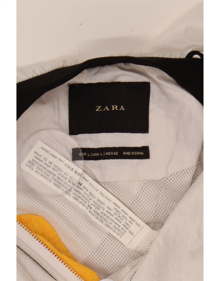 ZARA Mens Graphic Windbreaker Jacket UK 40 Large White Colourblock