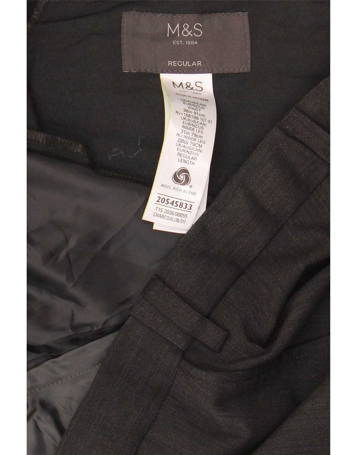 Marks & Spencer Mens Regular Fit Suit Trousers W36 L31 Grey Wool