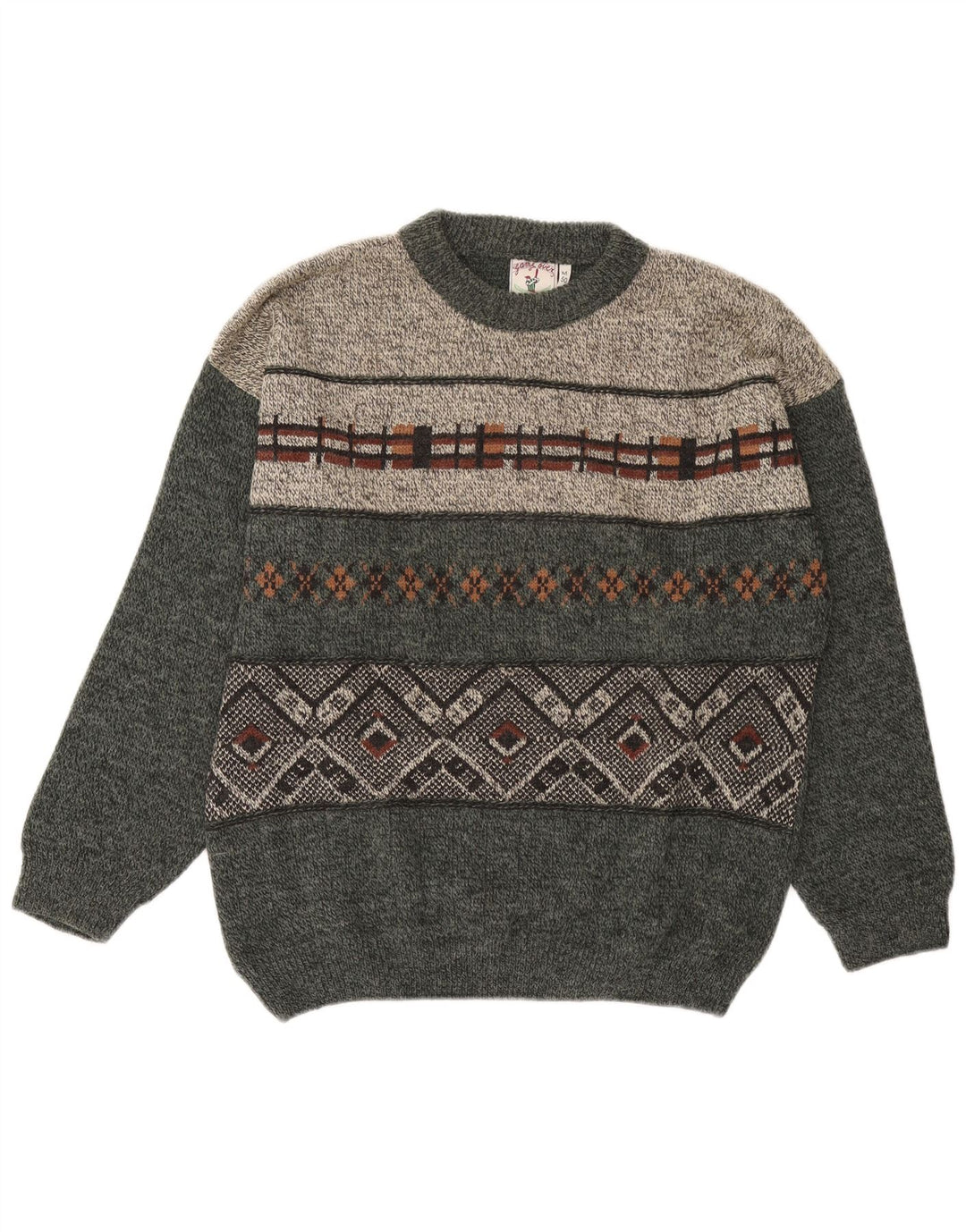 Vintage Mens Crew Neck Jumper Sweater IT 50 Medium Grey Geometric