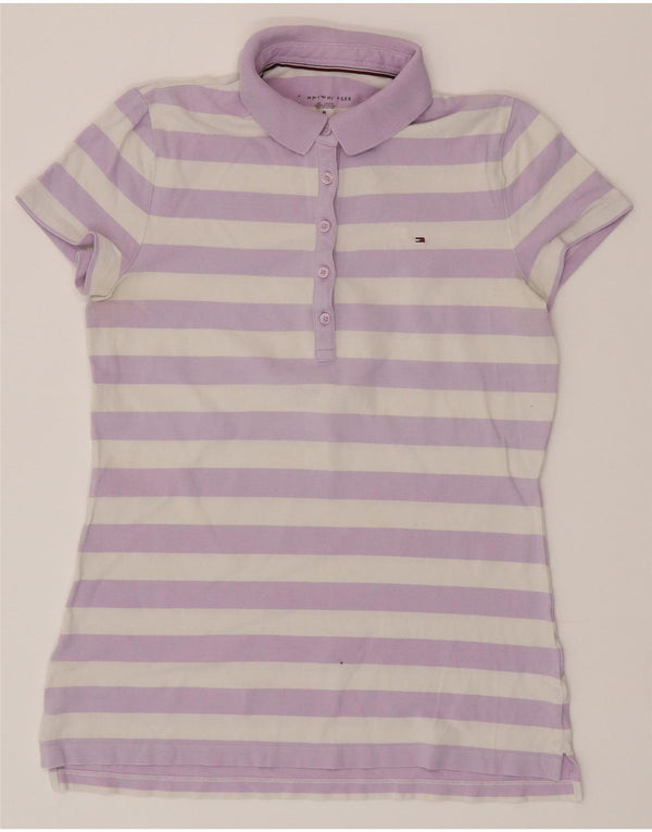 TOMMY HILFIGER Womens Polo Shirt UK 12 Medium Purple Striped