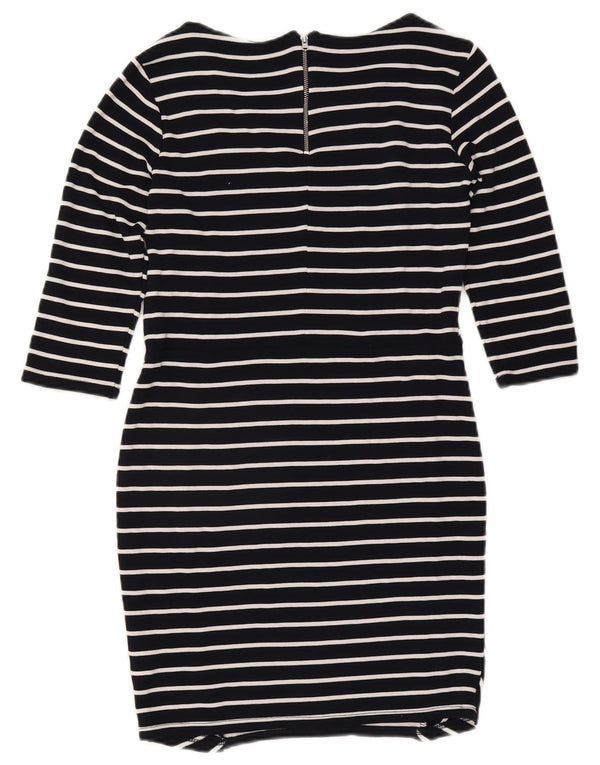 Warehouse Womens 3/4 Sleeve Sheath Dress UK 14 Large Navy Blue Striped