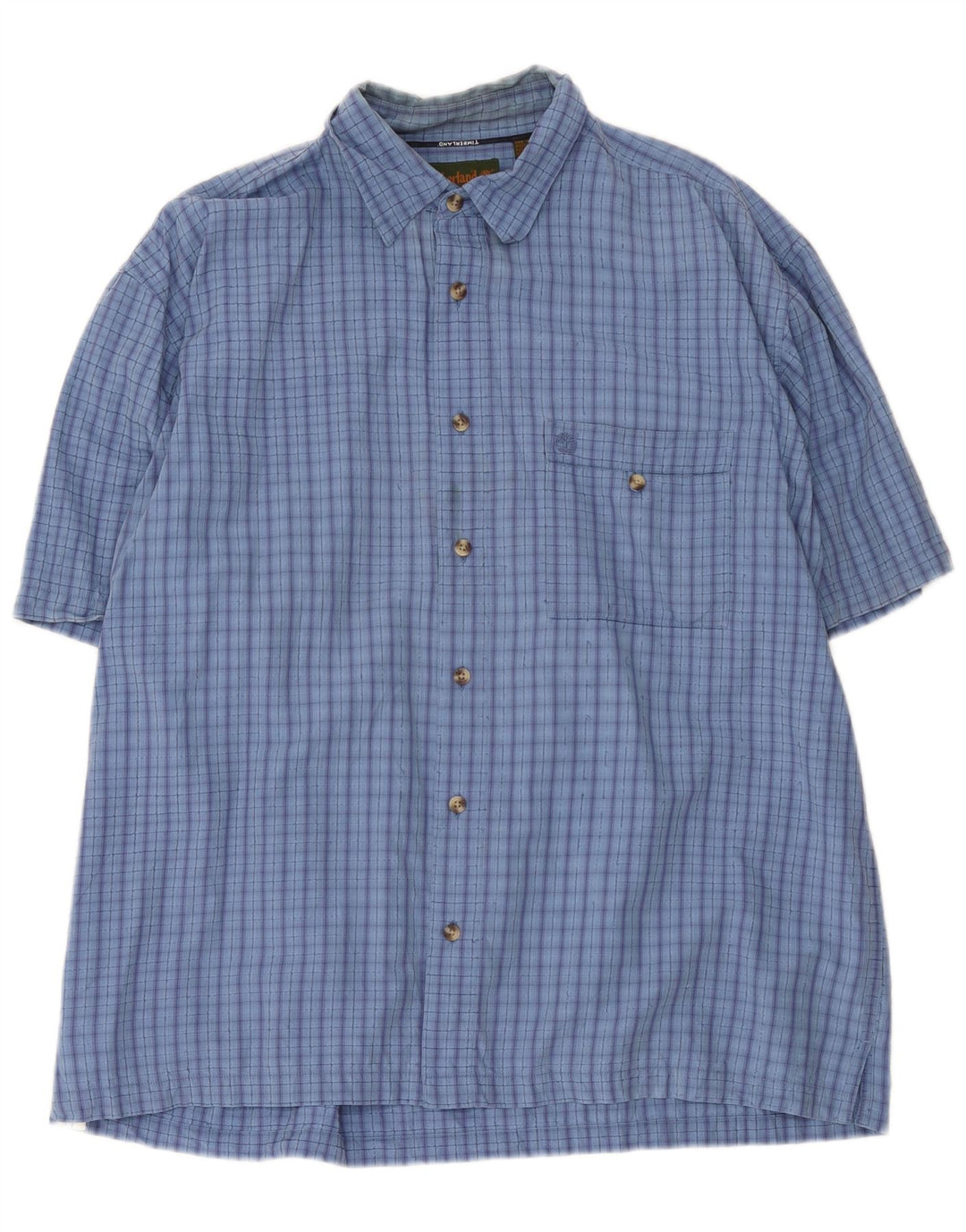 Timberland Mens Short Sleeve Shirt XL Blue Check Cotton