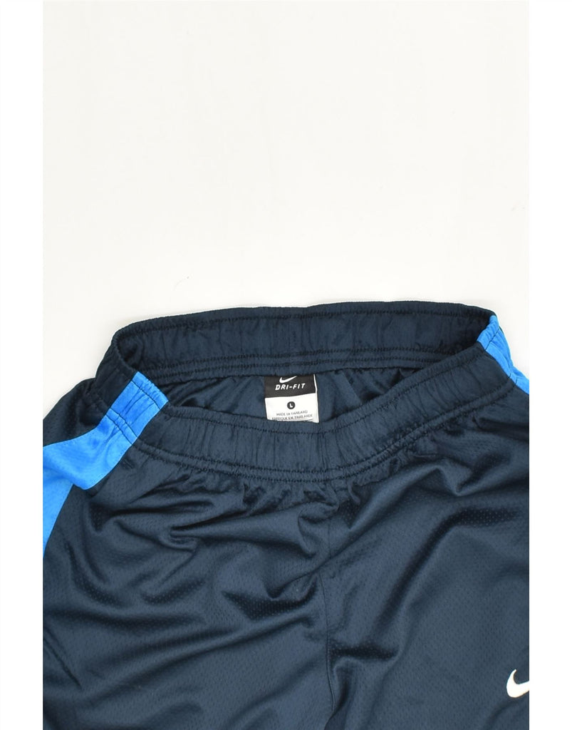 NIKE Boys Dri Fit Tracksuit Trousers 5-6 Years Large Navy Blue Colourblock | Vintage Nike | Thrift | Second-Hand Nike | Used Clothing | Messina Hembry 