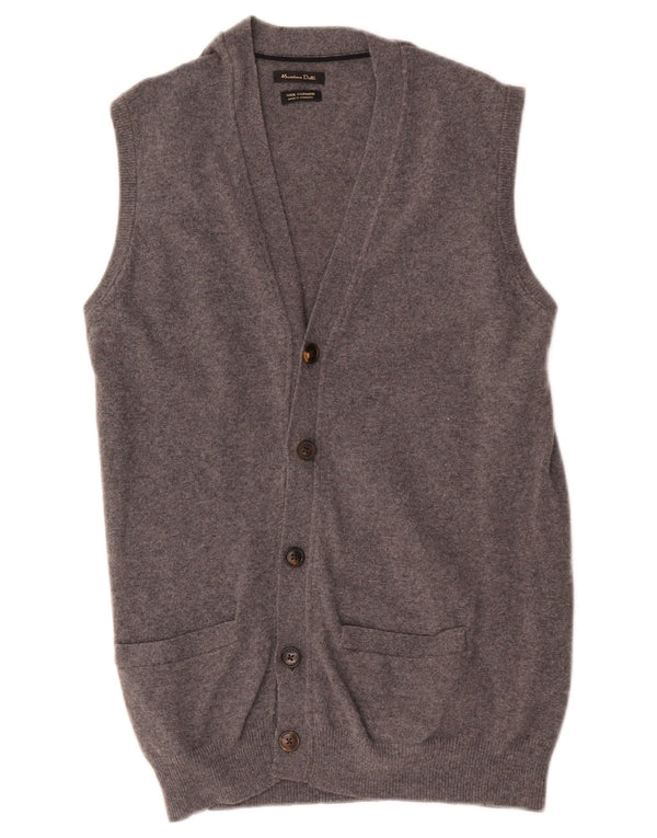 Massimo Dutti Mens Sleeveless Cardigan Sweater Medium Grey Wool