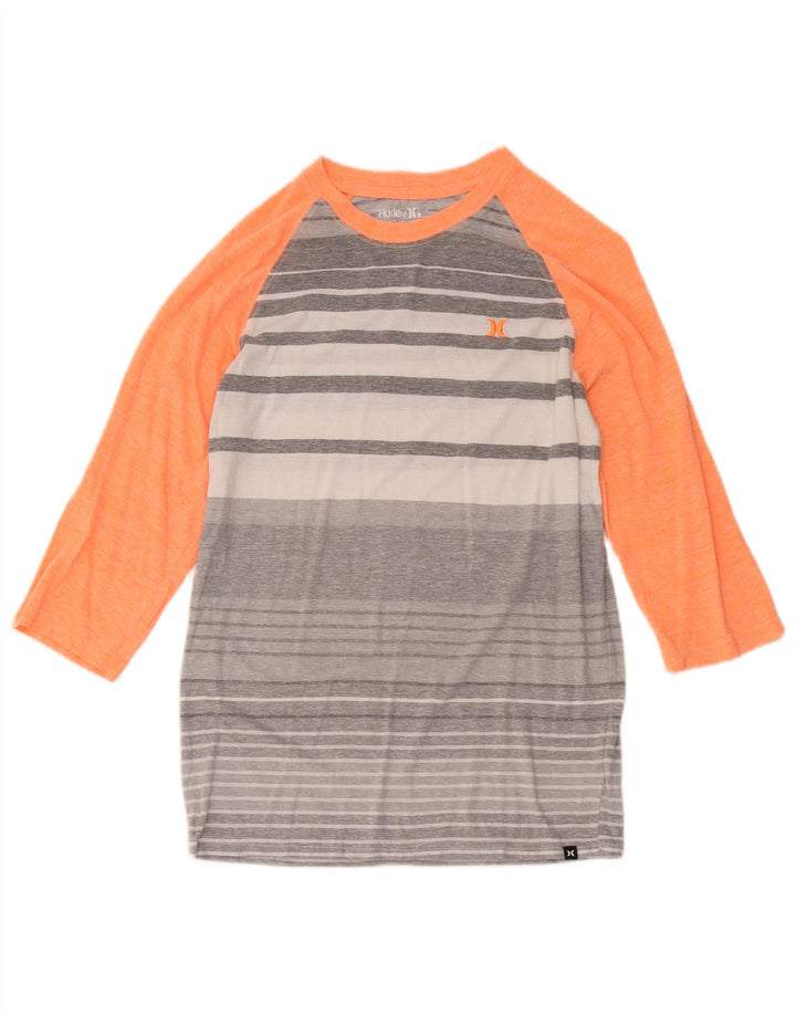 Hurley Womens Premium Fit Top 3/4 Sleeve UK 10 Small Grey Striped Polyester