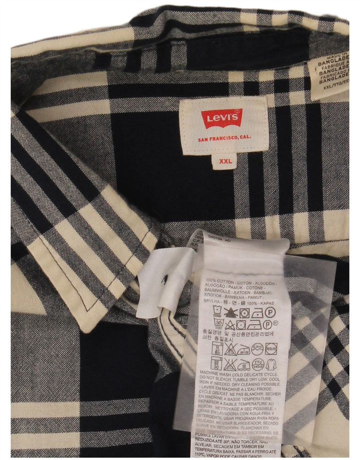 Levi's Mens Flannel Shirt 2XL Navy Blue Plaid Cotton