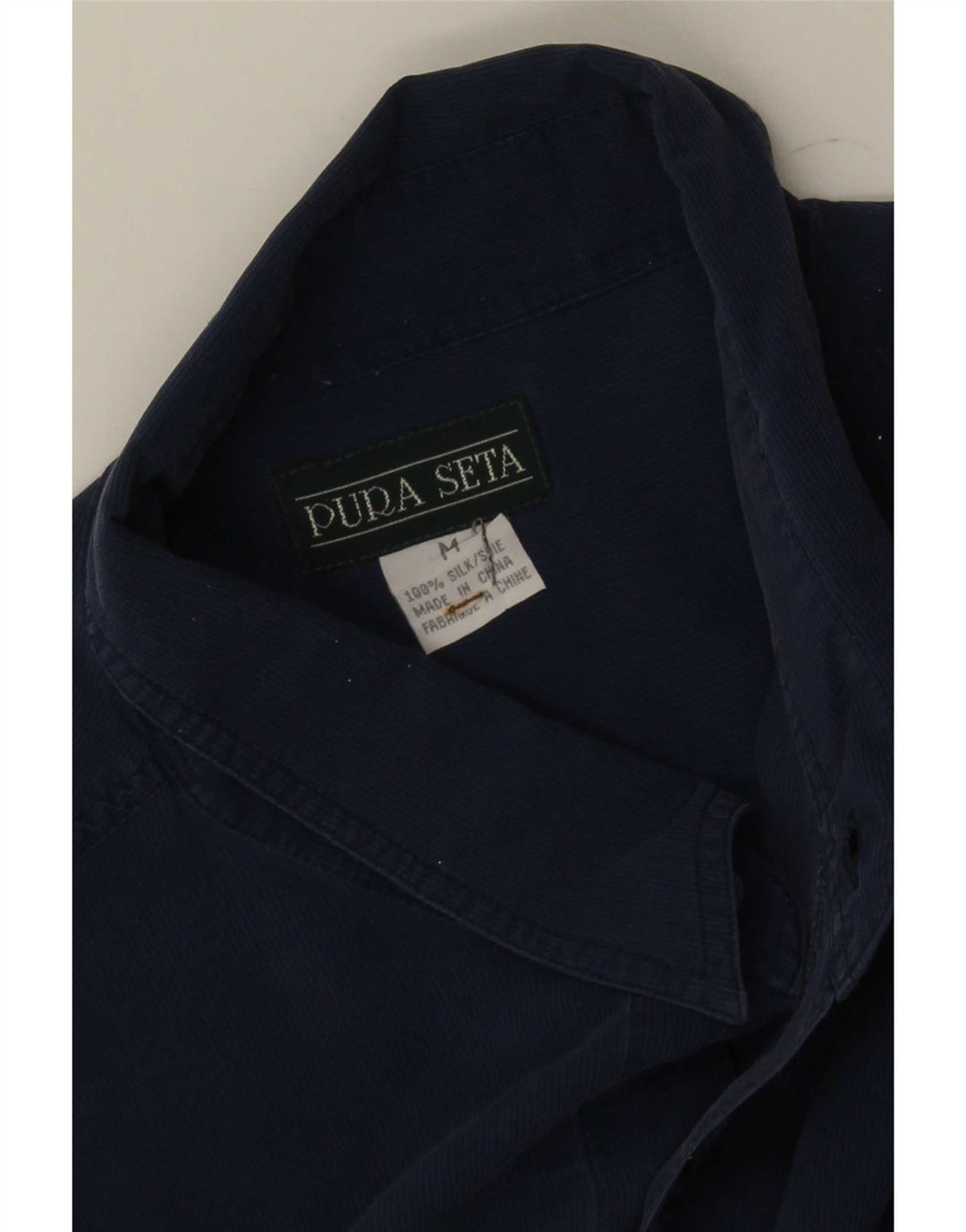 Vintage Mens Shirt Medium Navy Blue Silk